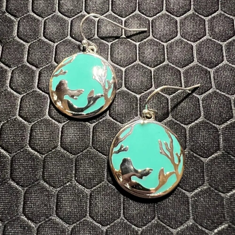 Mermaid Earring with Aqua Sea Glass 18K White Gold Plated